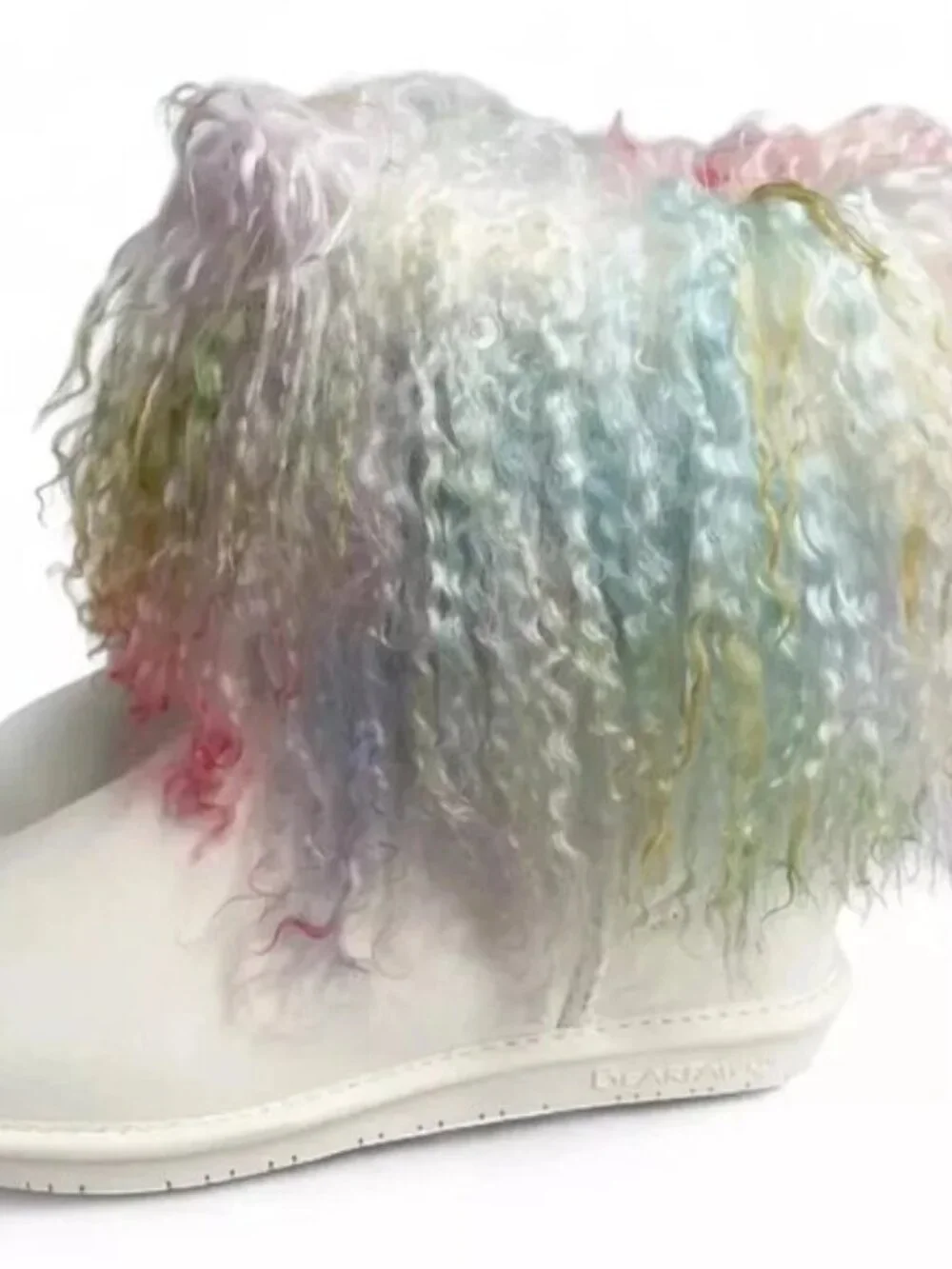 Bearpaw Boo Rainbow Tie-dye Shearling Curly Lamb Fur Boho Sherpa Boots 9 NEW